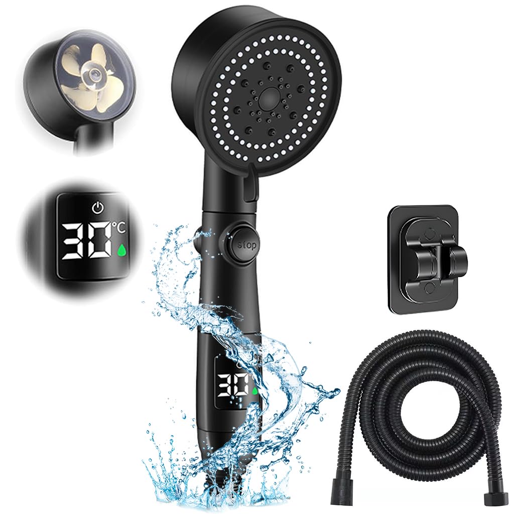 HASTHIP Shower Head with Temperature LCD Display, Multi-Functional Shower Head for Bathroom with 5 Modes, High Pressure Shower Head With Handheld On Off Switch, Handheld Shower Head with 1.5m Hose HASTHIP Shower Head with Temperature LCD Display, Multi-Functional Shower Head for Bathroom with 5 Modes, High Pressure Shower Head With Handheld On Off Switch, Handheld Shower Head with 1.5m Hose